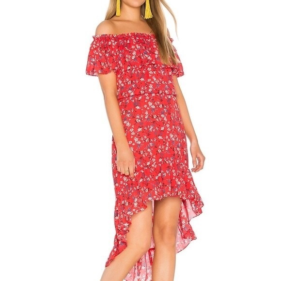 REVOLVE Devlin Carrie Women's Dress Red Ditsy Floral Off Shoulder M - Picture 2 of 15